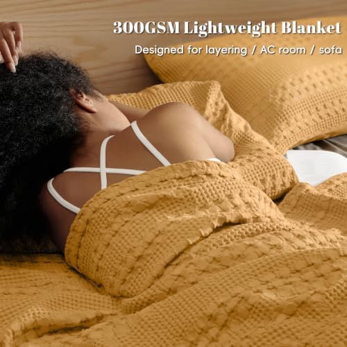 PHF Lightweight 100% Cotton Waffle Blanket for Bed, Queen, Pumpkin Orange - Image 2