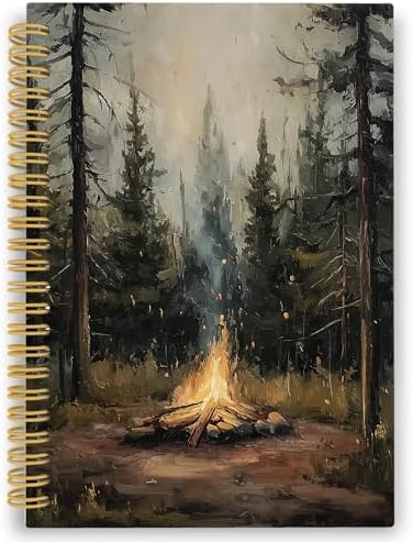 XPH Vintage Campfire Camping Spiral Notebook, Camping Lovers Gifts Journaling Notebooks for Women, Rustic Moody Forest Campsite Hardcover Journals for Writing 160 Pages 5.5 x 8.3 Inch, Camper Gifts by XPH