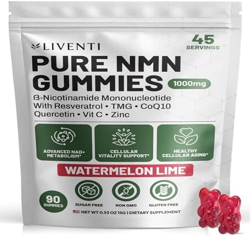 Pure NMN Gummies 1000mg, Watermelon Lime, 90 Count by LIVENTI