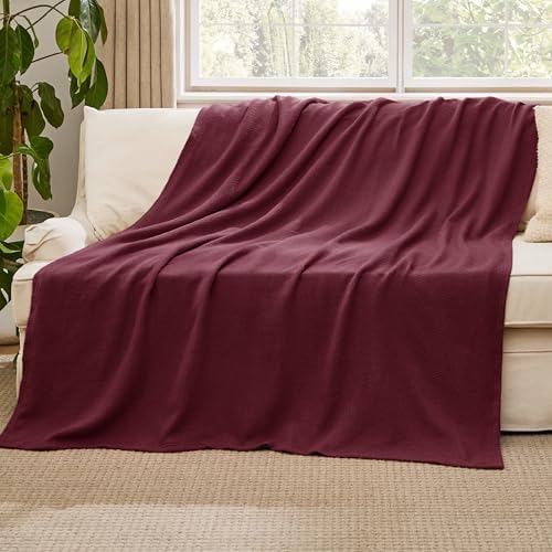 Bedsure 100% Cotton Blanket, Herringbone Weave, Throw XL, Red - Image 5