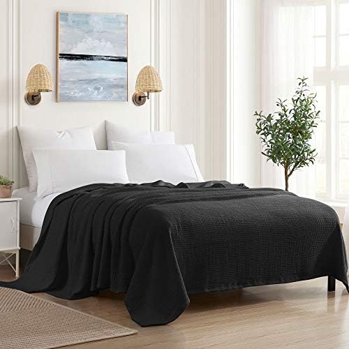 Sweet Home Collection 100% Fine Cotton Blanket Luxurious Weave Stylish Design Soft and Comfortable All Season Warmth, Full/Queen, Black by SweetHomeCollection