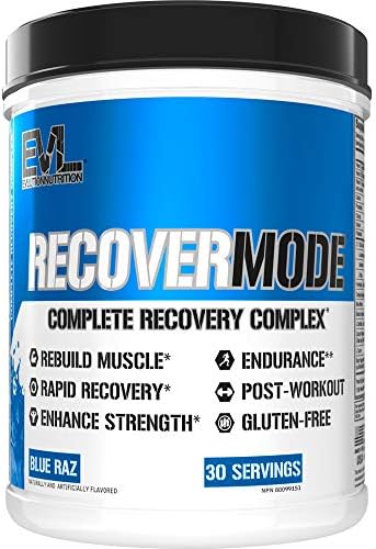 Evlution Nutrition Recover Mode- Complete Post Workout with BCAAs, Immunity Support, Vitamin C, D & E, Electrolytes, Hydration, Creatine, Glutamine, Beta-Alanine, L-Carnitine, 30 Serve, Blue Raz by Evlution