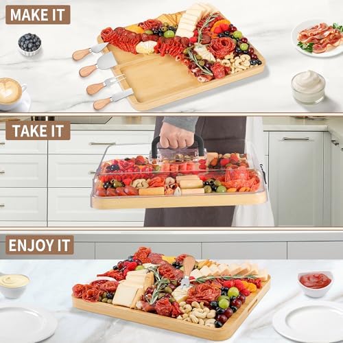 CAWIU Large Charcuterie Board with Lid, Portable Cheese Board & Snack Tray - Image 2