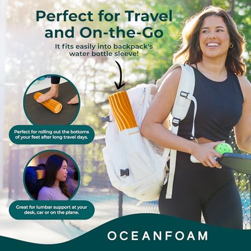 Oceanfoam Ripple Travel Foam Roller (11" x 3.35") Firm Mini Foam Roller for Physical Therapy, Deep Tissue Massage, Back Pain - High Density, Ergonomic Wave Textured - Yoga, Pilates, Exercise (Gold) - Image 4
