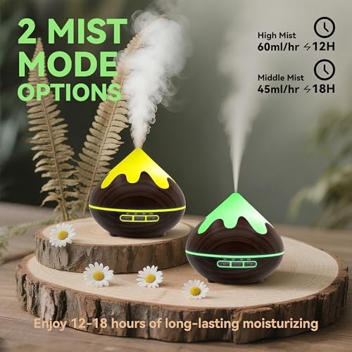 500ML Essential Oil Diffuser, Aromatherapy Diffuser with Remote Control, Multifunctional Air Diffusers for Home Office Room, Fragrance Aroma Diffuser with 7 Color LED & 2 Mist Mode, Dark Brown - Image 3