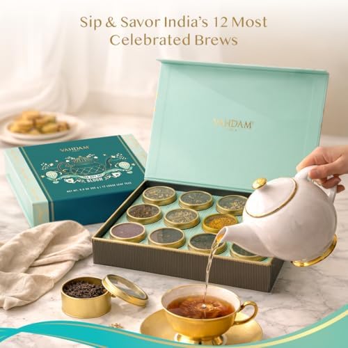 VAHDAM Tea Gift Set - 12 Loose Leaf Teas in Tin Caddy Presentation Box | Premium Tea Sampler Gift Hamper for Women, Men & Tea Lovers | Christmas Gift, Birthday, Housewarming | Gluten Free, Non-GMO - Image 4