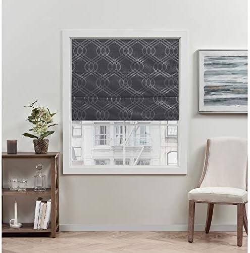 Exclusive Home Prague Trellis 100% Blackout Roman Shade, 27"x64", Grey by Chaps