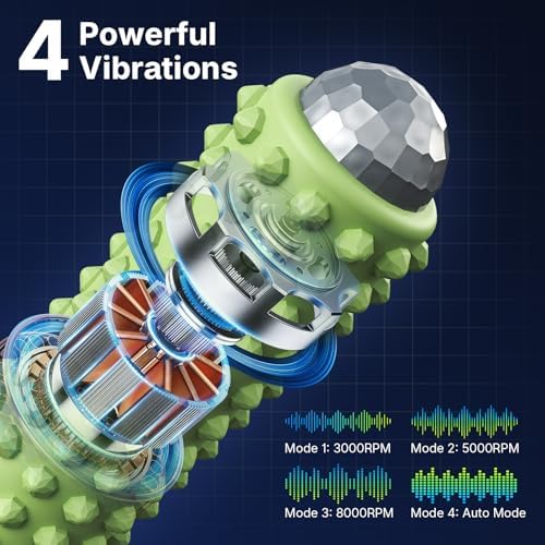 Mini Electric Massage Roller 4 Speeds Vibrating Massage Ball, 2-in-1 Portable Muscle Massager Gun & Roller for Muscle Relief, Detachable Heads, Rechargeable, For Fitness, Office, Travel (Green) - Image 5