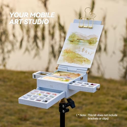 LIGHTWISH Travel Watercolor Palette Box, All-in-One Portable Watercolor Kit with 24 Empty Removable Grids,Handmade Ceramic Palette,Watercolor Cup and Universal Bracket Interface,Great Plein Aire Set - Image 5