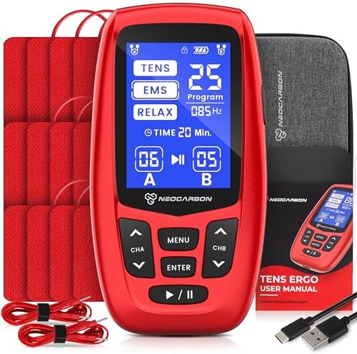 NEOCARBON TENS Unit Muscle Stimulator Ergo Machine for Pain Relief, Red by Neocarbon