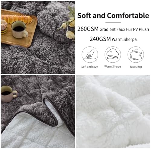 yescool Weighted Blanket for Adults (20 lbs, 60" x 80", Smoke Gray) Heavy Blanket for Sleeping Perfect for 140-160 lbs, Queen Size Faux Fur Blanket with Premium Glass Bead, Machine Washable - Image 5