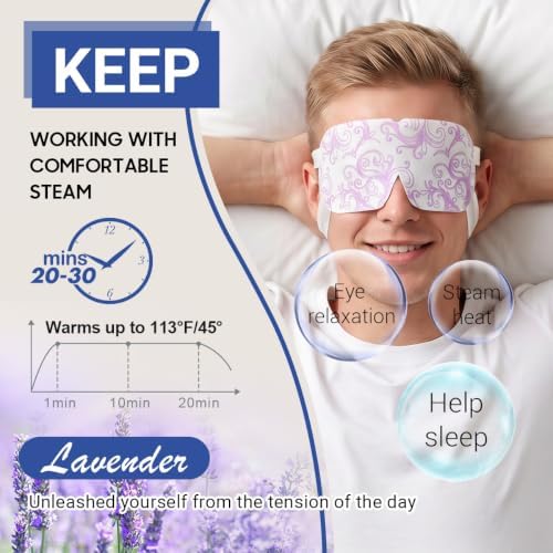 16 Packs Steam Eye Masks for Dry Eyes, Self Heating Warm Compress, Lavender - Image 3