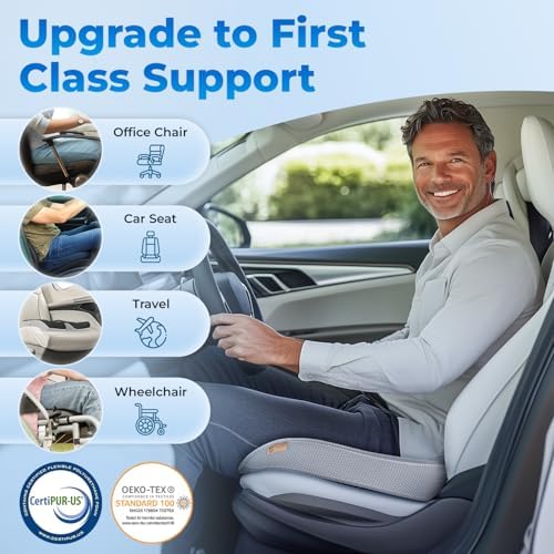 Seat Cushion, BodySync™ Technology with Non-Slip Gel & Memory Foam for Tailbone, Sciatica & Back Pain Relief, Office Chair Cushion, Car Seat Cushions for Driving (Light Grey) - Image 6