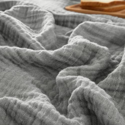 PHF 100% Cotton Muslin Blanket King Size 108"x90", 4-Layer Lightweight Gauze Throw, Breathable Cloud-Soft Minimalist Blanket for Bed, Couch, Camping & Baby, Grey, Ideal Gift by PHF