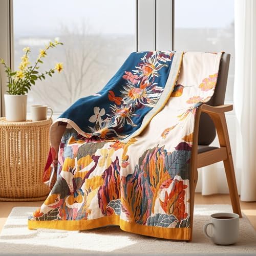 VANJOROY Boho Throw Blanket, 100% Organic Cotton 50x60 for Couch Bed, Beige - Image 5