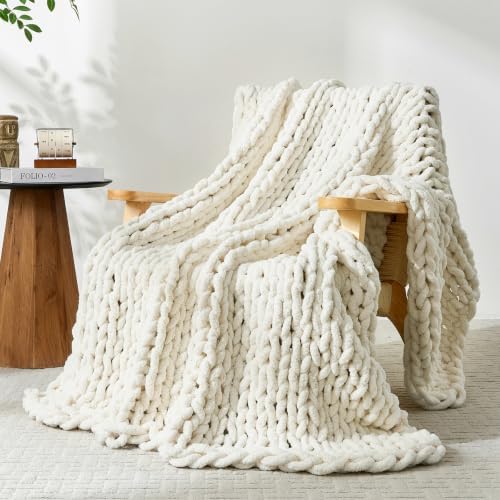 Bigacogo Chunky Knit Throw Blanket for Couch, 40x60 inches, Vintage White by Bigacogo