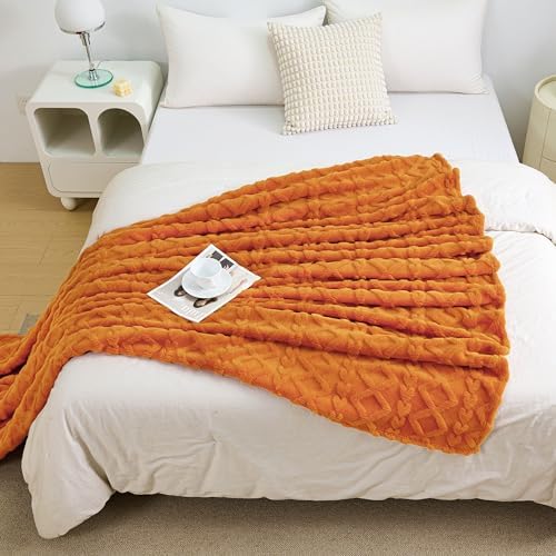 Aganear Fleece Throw Blanket for Couch,Fall Boho Blankets,50"x60" Orange - Image 3