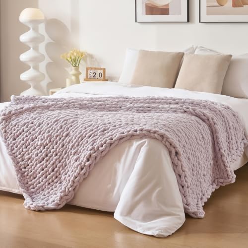 Bigacogo Chunky Knit Throw Blanket for Couch, 51x63 inches, Berry Haze by Bigacogo