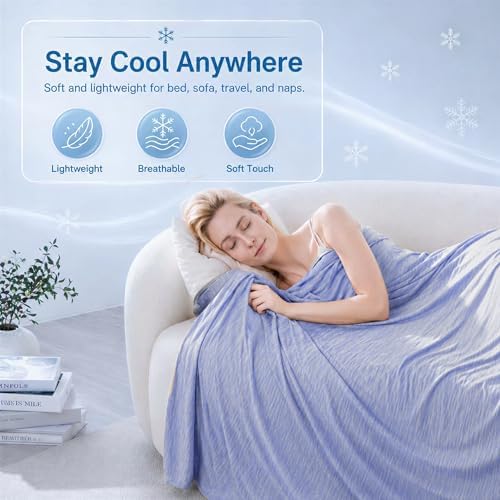 Queen Size Cooling Blanket for Hot Sleepers - Lightweight Breathable Cool Cold Blanket - Keep Cool for Night Sweats, Soft Thin Ice Blankets for Bed Couch Sofa, (Purple, 90"x90") - Image 2