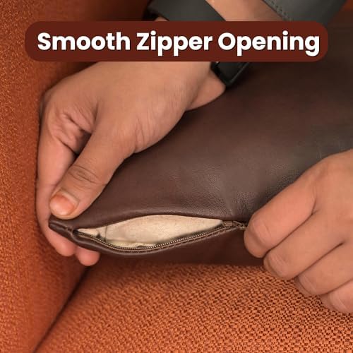 LL LEATHER LOVERS 100% Lambskin Leather Pillow Cover - Sofa Cushion Case - Decorative Throw Covers for Living Room & Bedroom, Brown Antique Plain Pack of 2-16X24 Inch - Image 5