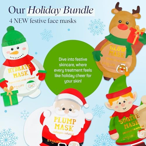 SpaLife Beauty Santa’s Workshop Christmas Face Mask Bundle | Korean Facial Masks | Hydrating, Soothing and Firming Sheet Mask Set | Christmas Face Masks for Women | Spa Party Favors | 12 Pack - Image 3