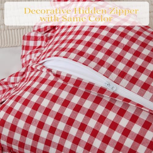 14x36 inches Red/White Plaid Ruffle Lumbar Gingham Pillow Sham 1 Piece - Image 6