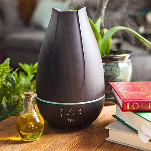 HealthSmart Essential Oil Diffuser, Cool Mist Humidifier and Aromatherapy Diffuser with 500ML Tank Ideal for Large Rooms, Adjustable Timer, Mist Mode and 7 LED Light Colors, Brown - Image 2