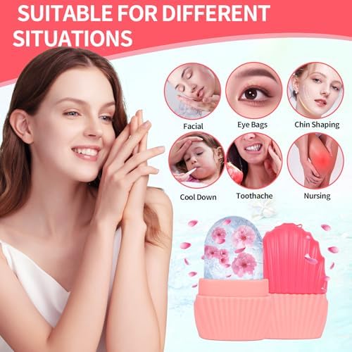 Ice Cube Roller for Face,Eyes and Neck,Reusable Silicone Ice Mold Mermaid Shell Shape for Shrink Pores Anti Wrinkle and Skin Beauty Care,Reduce Migraine Pain,Gua Sha Face Massage Tools (Pink) - Image 3