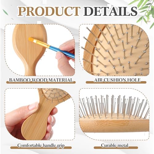 FoldTier 6 Pack Mini Bamboo Hair Brush with Metal Bristles - Image 3