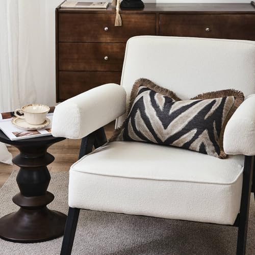 Luxury Zebra Lumbar Pillow Cover with Brown Tassel Trim, Zebra Pattern Jacquard Design Decorative Pillow Case for Sofa Bedroom Living Room, 12x20 Inch (Single Pack) - Image 6
