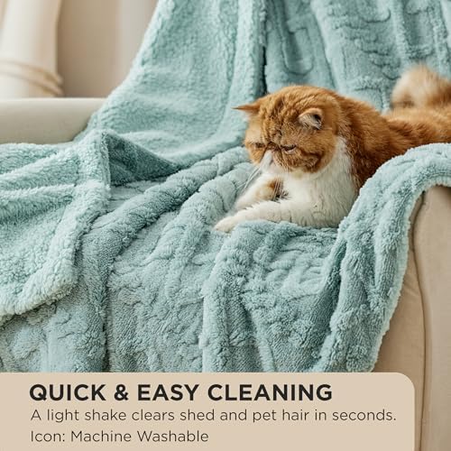 Bedsure Gentlesoft Sherpa Fleece Throw Blanket for Couch - Fluffy & Cozy Cable Jacquard Tufted Throw for Women Gift, Thick and Warm Christmas Blanket for Winter, Sage Green, 50x60 Inches - Image 2