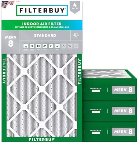 Filterbuy 12x24x4 Air Filter MERV 8 Dust & Allergy Defense (4-Pack) by Filterbuy