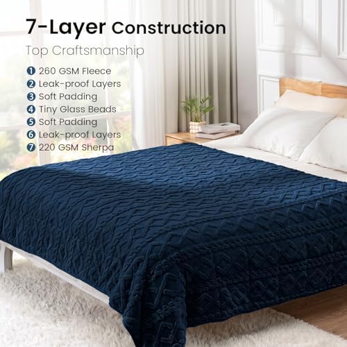 Drewin Weighted Blanket Queen Size 15lbs for Adults,Dark Navy,60" x 80" - Image 5