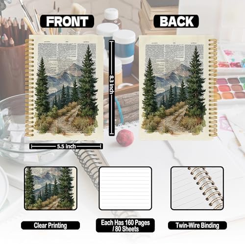 XPH Vintage Nature Landscape Spiral Notebook, Mountain Forest Journaling Notebooks for Women, Mountain Gifts Hardcover Journals for Writing 160 Pages 5.5 x 8.3 Inch, Nature Lover Gifts - Image 7