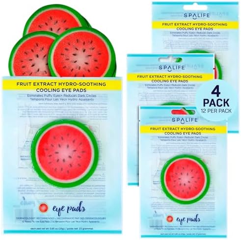 SpaLife Watermelon Cooling Eye Pads, 48 Hydrating Under Eye Patches for Puffiness, Dark Circles, and Tired Eyes, Infused with Hyaluronic Acid, Glycerin, and Vitamin C, Fruity Scent by SpaLife