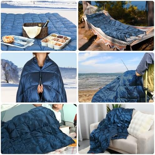 Down Camping Blanket - Lightweight, Packable, Warm & Puffy Outdoor Travel Quilt for Sleep, Hiking, Backpacking, Stadium, Festivals, Water-Resistant Sleeping Bag 55"x79" - Image 2