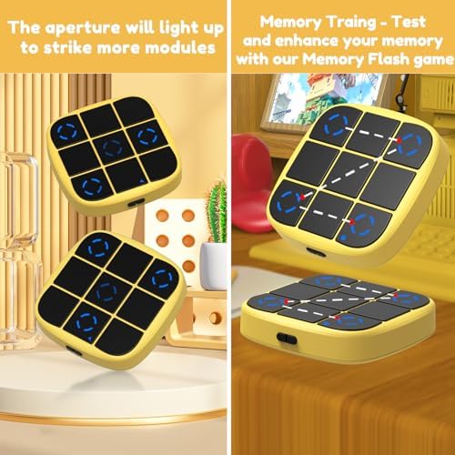 KOQQQ Rechargeable Tic-Tac-Toe Bolt Game, Upgraded 4-in-1 Handheld Puzzle Console, Electronic Educational Memory Game, Portable Travel Car Ride Board Games for Kids Adults (Yellow) - Image 5