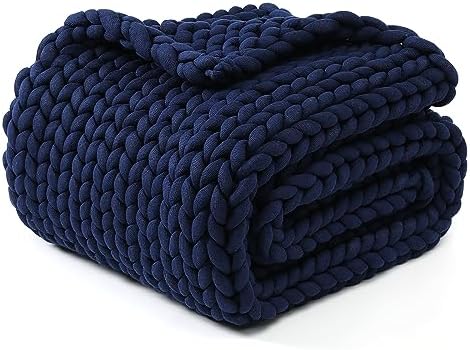 YnM Chunky Throw Blanket, Medium-Weight, Hand Knitted, Skin Friendly, Ventilated and Breathable, Machine Washable, Home Décor Piece for Couch, Sofa and Bed (Indigo Blue, 60x80 Inch) by YNM