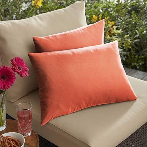 Sorra Home Indoor/Outdoor Sunbrella Lumbar Pillows, Set of 2, 12 x 24, Melon Coral Orange by SorraHome