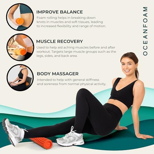 Oceanfoam Ripple Travel Foam Roller (11" x 3.35") Firm Mini Foam Roller for Physical Therapy, Deep Tissue Massage, Back Pain - High Density, Ergonomic Wave Textured - Yoga, Pilates, Exercise (Orange) - Image 6