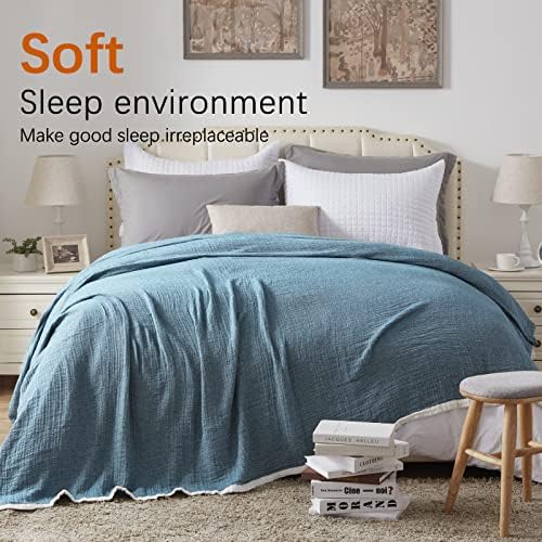 SE SOFTEXLY Muslin Throw Blanket, 4-Layer Dyed Yarn, 50”x60”, Denim Blue - Image 5