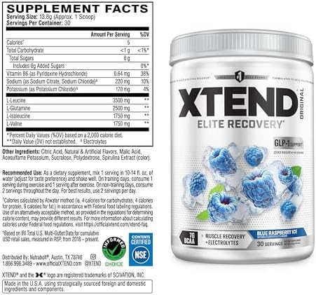 Xtend Original BCAA Powder with Zero Sugar, Blue Raspberry Ice, 30 Serv - Image 2