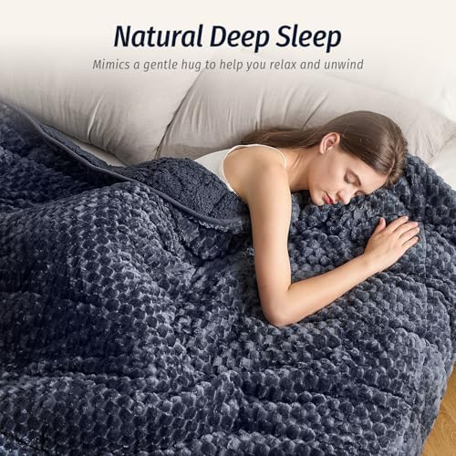 Wemore Fleece Weighted Blanket for Adults 48" x 72" 15lbs Fuzzy Blankets, Grey-Blue - Image 3