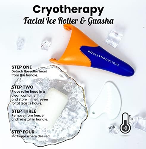 ROSELYNBOUTIQUE Ice Roller for Face &Gua Sha Facial Tools - Fine Lines Puffiness Facial Massager Skin Care Tools Self Care Gifts for Men Women (Orange Blue) - Image 4