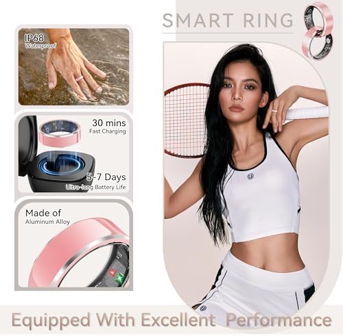Smart Ring for Women, Fitness & Activity Tracker with Blood Pressure/Heart Rate Monitor, Sleep Tracker, Step Counter, IP68 Waterproof Ring for iOS & Android, Fast Charge, No Subscription (Pink,Size10) - Image 7