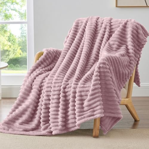 BEDELITE Ribbed Fleece Throw Blanket for Couch, Berry Purple, 50"x60" by BEDELITE