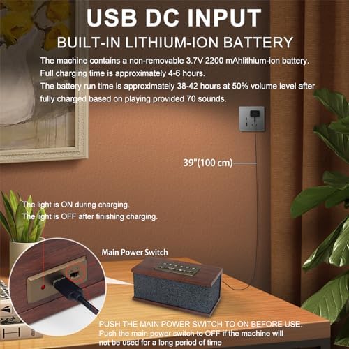 Sound Machine White Noise Machine with 70 Natural Soothing Sounds Sleeping Timer Memory Function 30 Volume Levels Brown Noise Sleep Sounds Machine Powered by USB for Baby Kids Adults,Black - Image 6