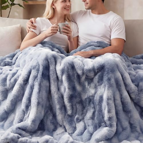 ORINOVA Tie-dye Blue Twin Cozy Faux Fur Blanket for Couch Bed Living Room 60x80 Furry Soft Fluffy Thick Warm Throw Blanket for Winter Home Gifts 860 GSM by ORINOVA