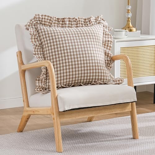 2 Pack Taupe/Brown Plaid Ruffle Throw Pillow Covers Farmhouse 20"x20" Brown - Image 3