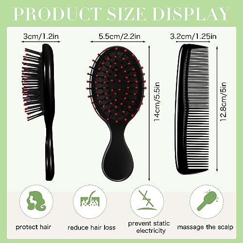 Epakh 12 Hair Brush Comb Set Wet Detangling Mini for Travel, Black - Image 2